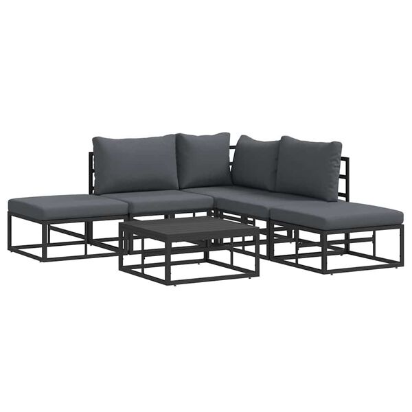 vidaXL Garden Sofa Set with Cushion 6 pcs Black Aluminium