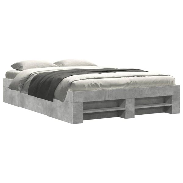 vidaXL Bed Frame without Mattress Concrete Grey 135x190cm Engineered Wood