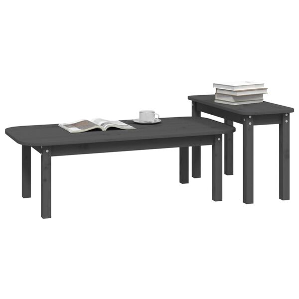 vidaXL 2 Piece Coffee Table Set Grey Solid Wood Pine
