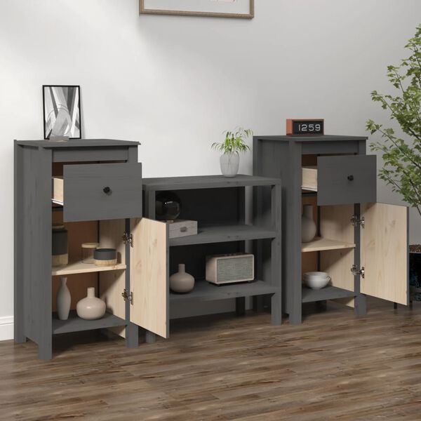 vidaXL Sideboards 2 pcs Grey 40x35x80 cm Solid Wood Pine