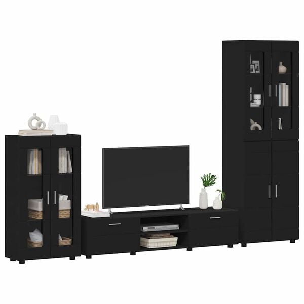 vidaXL TV Cabinet Set with Drawer FLORIN Black Engineered Wood