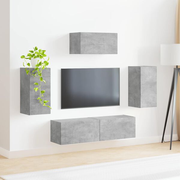 vidaXL TV Cabinet Set Wall-mounted 5 pcs Concrete Grey Engineered Wood