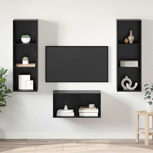 vidaXL TV Cabinet Set Black Oak 37 x 37 x 107 cm Engineered Wood