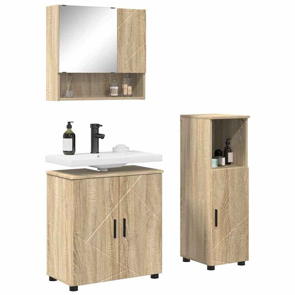 vidaXL Bathroom Furniture Set 3 pcs Sonoma Oak Engineered wood & Metal