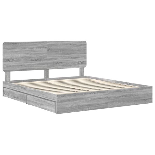 vidaXL Storage Bed Grey Sonoma 200 x 200 cm Engineered Wood