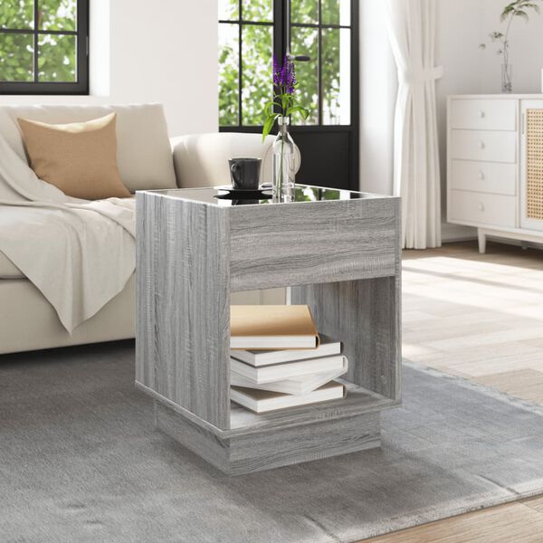 vidaXL Coffee Table with Infinity LED Grey Sonoma 40x40x50 cm