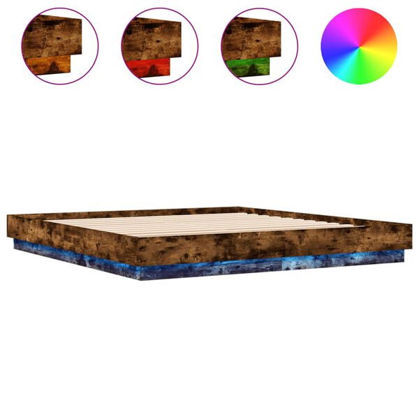 vidaXL Bed Frame with LED without Mattress Smoked Oak 180x200 cm Super King