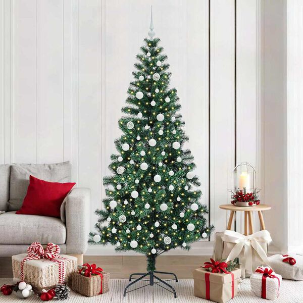 vidaXL Artificial Pre-lit Christmas Tree Green 210 cm PVC and Metal