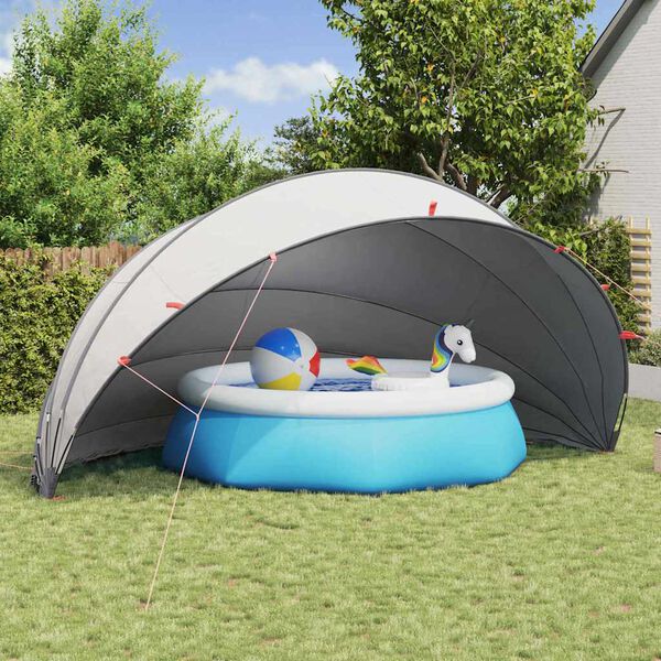 vidaXL Pool Dome Folding Manual Grey and Orange 592 x 590 x 275 cm