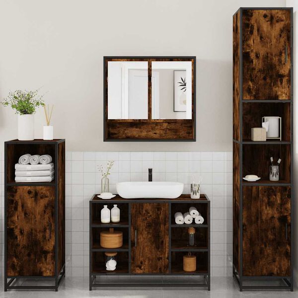 vidaXL 4&nbsp;Piece Bathroom Furniture Set&nbsp;Smoked Oak Engineered Wood