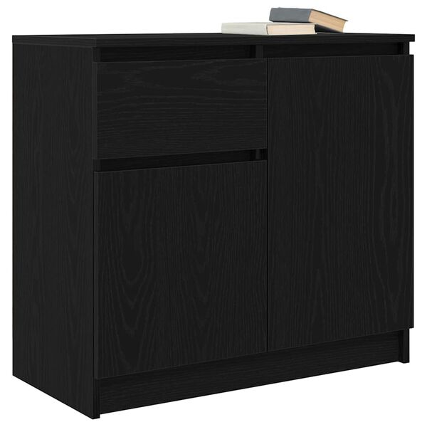 vidaXL Sideboard with Drawer Black Oak 71x35x65 cm Engineered Wood