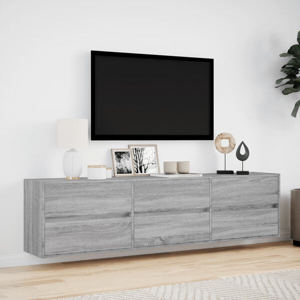 vidaXL TV Wall Cabinet with LED Grey Sonoma 180x31x45 cm