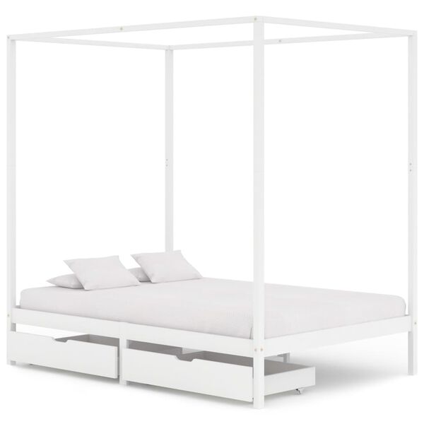 vidaXL Canopy Bed Frame without Mattress White Solid Wood 140x200 cm