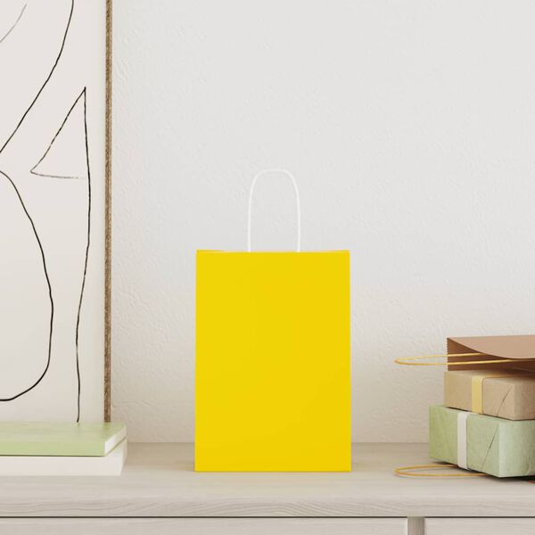 vidaXL Paper Bags 50 pcs with Handles Yellow 15x8x21 cm