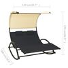 vidaXL Double Sun Lounger with Canopy Textilene Black and Cream
