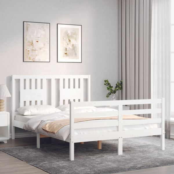 vidaXL Bed Frame without Mattress White Double Solid Wood