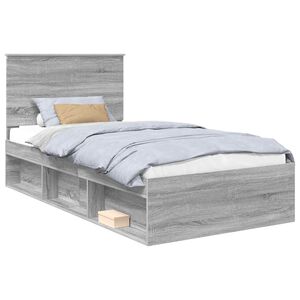 vidaXL Bed Frame Grey Sonoma 100 x 200 cm Solid Pine Wood