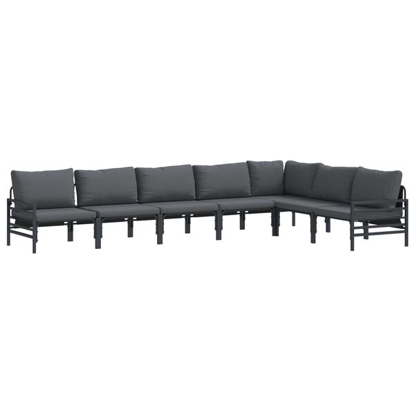 vidaXL Garden Sofa Set with Cushion 7 pcs Black Steel