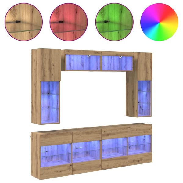 vidaXL TV Wall Cabinet Set with LED 6 pcs Artisan Oak Engineered Wood