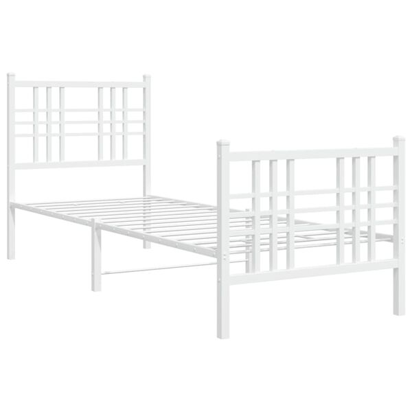 vidaXL Metal Bed Frame without Mattress with Footboard White 75x190cm