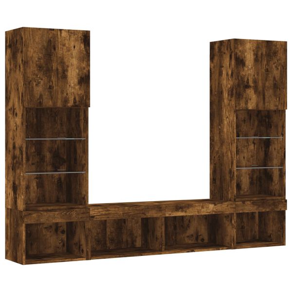 vidaXL 5 Piece TV Wall Units with LED Smoked Oak Engineered Wood