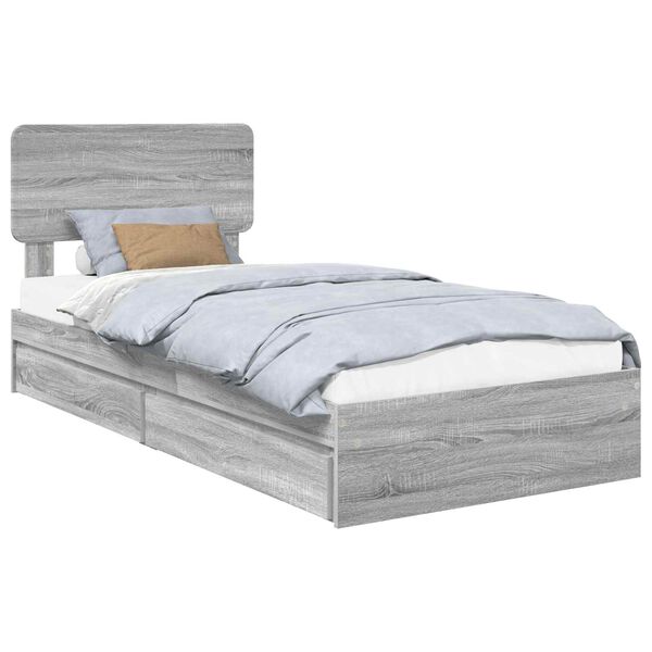 vidaXL Storage Bed with Drawer Grey Sonoma 90 x 190 cm Engineered Wood