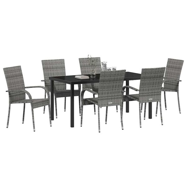 vidaXL Garden Dining Set 7 pcs Grey Powder-Coated Steel
