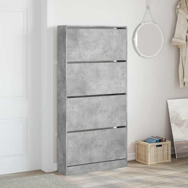 vidaXL Shoe Cabinet with 4 Flip-Drawers Concrete Grey 80x21x163.5 cm