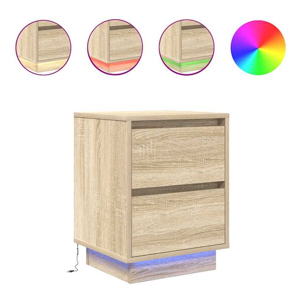 vidaXL Bedside Cabinets with LED Lights&nbsp;2 pcs Sonoma Oak 38x34x50 cm