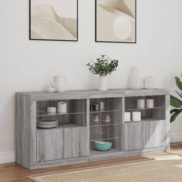 vidaXL Sideboard with LED Lights Grey Sonoma 162x37x67 cm