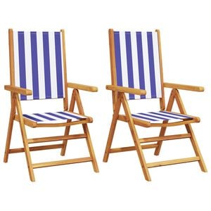 vidaXL Folding Chairs 2 pcs Blue and White Solid Wood Acacia and Fabric