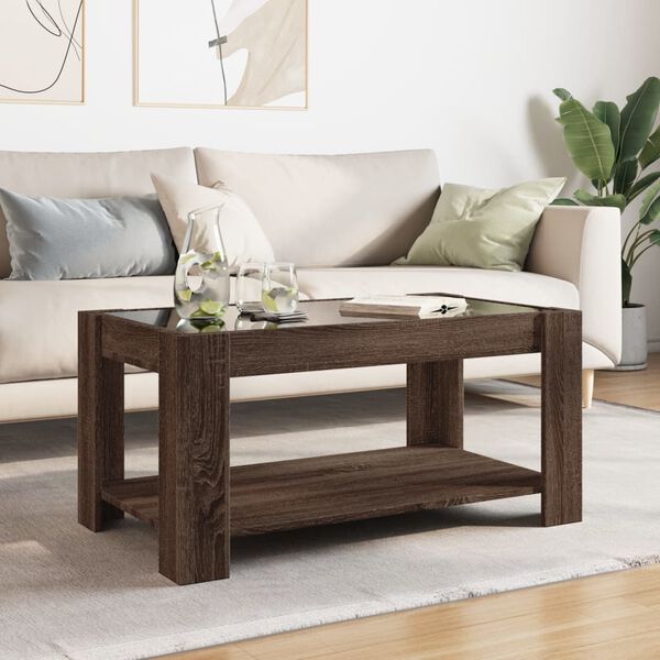 vidaXL Coffee Table with LED Brown Oak 93x53x45 cm Engineered Wood