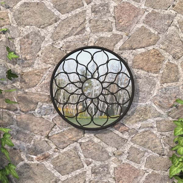 vidaXL Garden Mirror Black 60x3 cm Iron Round for Outdoor Use