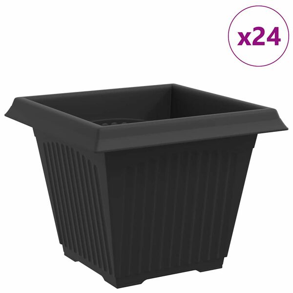 vidaXL Square Flower Pot 24 pcs Black 38 x 38 x 30 cm Plastic