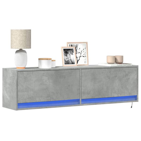 vidaXL TV Wall Cabinet with LED Lights Concrete Grey 140x31x38 cm