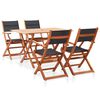 vidaXL 5 Piece Outdoor Dining Set Black Solid Eucalyptus Wood