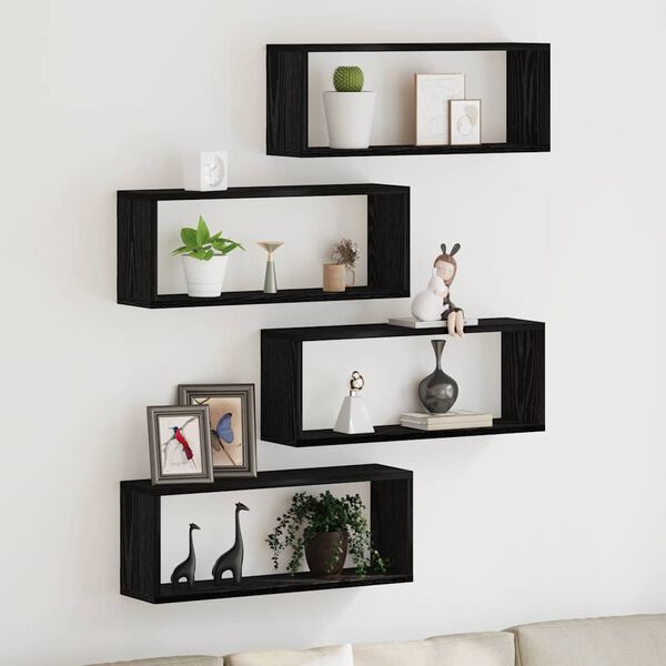 vidaXL Wall Shelves 4 pcs Black oak 60 x 15 x 23 cm Engineered wood