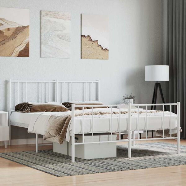 vidaXL Metal Bed Frame without Mattress with Footboard White 140x190cm