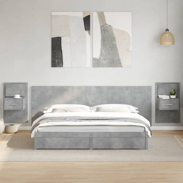 vidaXL Bed Headboard with Cabinets Concrete Grey 240 cm Engineered Wood