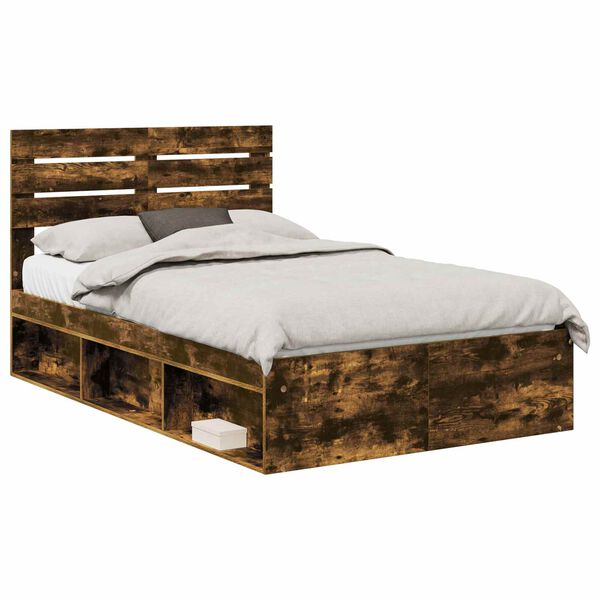vidaXL Bed Frame Smoked Oak 120 x 200 cm Solid Pine Wood