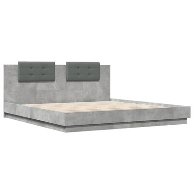 vidaXL Bed Frame with Headboard Concrete Grey 200x200cm Engineered Wood