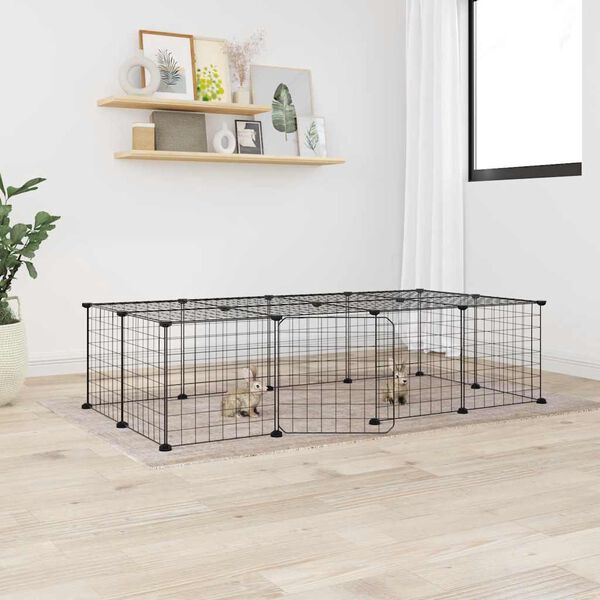 vidaXL 20-Panel Pet Cage with Door Black 35x35 cm Steel