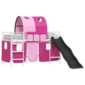 vidaXL Kids'Bunk Bed Frame with Curtains White and Pink 75 x 190 cm