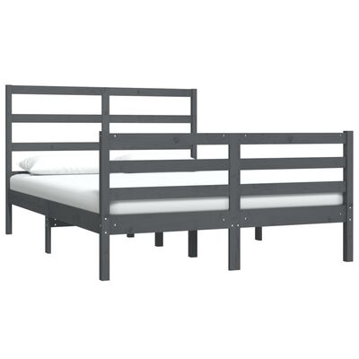 vidaXL Bed Frame Grey Solid Wood Pine 135x190 cm Double