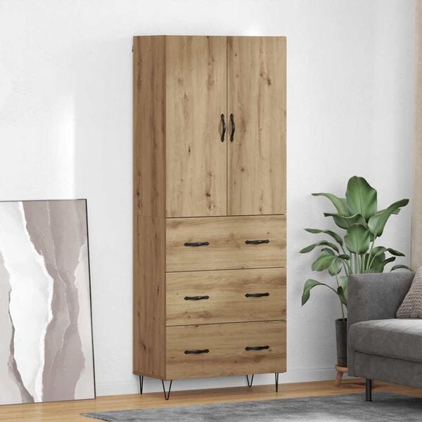vidaXL Highboard 2 pcs Artisan Oak Engineered Wood and Glass