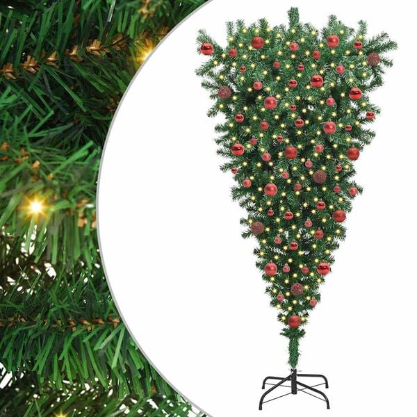 vidaXL Upside-down Artificial Pre-lit Christmas Tree with Ball Set PVC