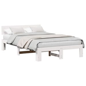 vidaXL Bed Frame with Headboard White 120 x 200 cm Solid Pine Wood