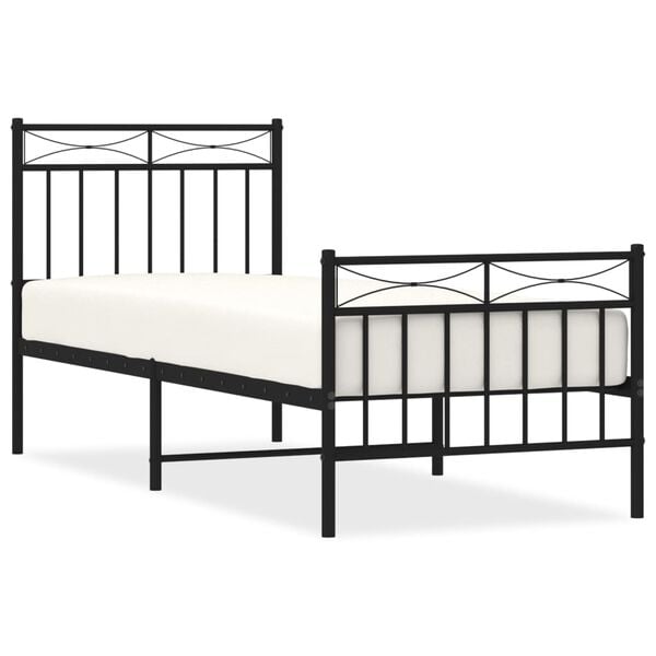 vidaXL Metal Bed Frame without Mattress with Footboard Black 75x190cm