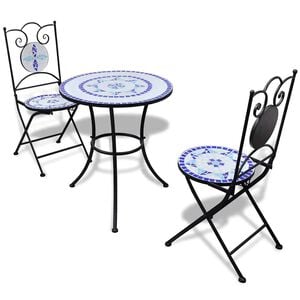 vidaXL Patio Furniture | Blue and White | Powder-coated iron and ceramic tile