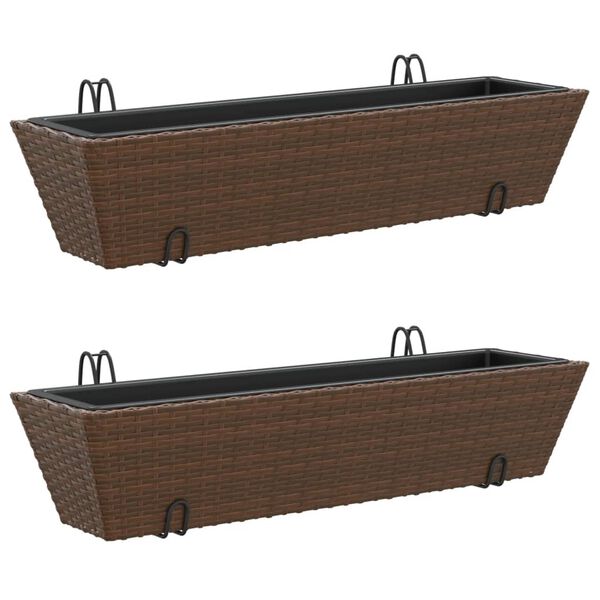 vidaXL Planters with hooks 2 pcs Brown Poly Rattan